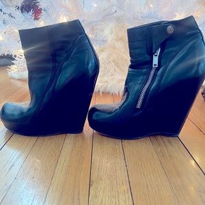 Rick Owens Leather Wedge Booties